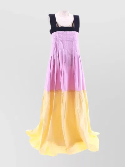 Plan C Long Layered Maxi Dress With Square Neckline In Neutrals