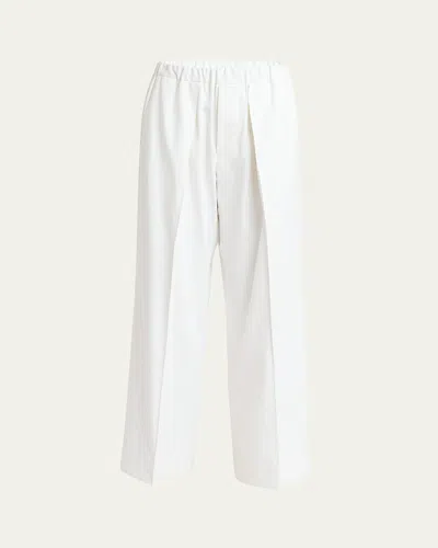 Plan C Long Pleated Trousers In Chalk