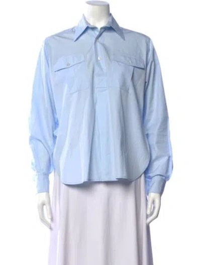 Pre-owned Plan C Long Sleeve Button-up Top In Blue