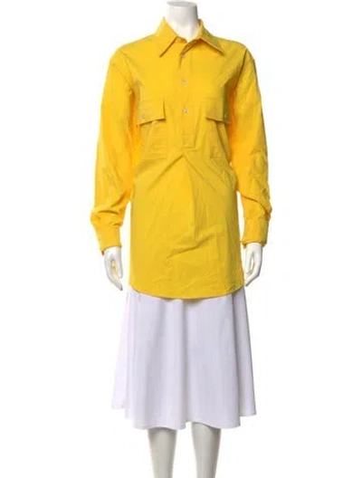 Pre-owned Plan C Long Sleeve Button-up Top W/ Tags In Yellow