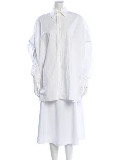 Pre-owned Plan C Long Sleeve Button-up Top In White