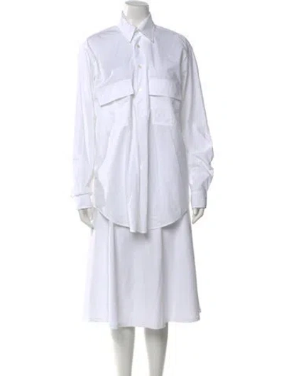 Pre-owned Plan C Long Sleeve Button-up Top In White