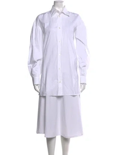 Pre-owned Plan C Long Sleeve Button-up Top In White