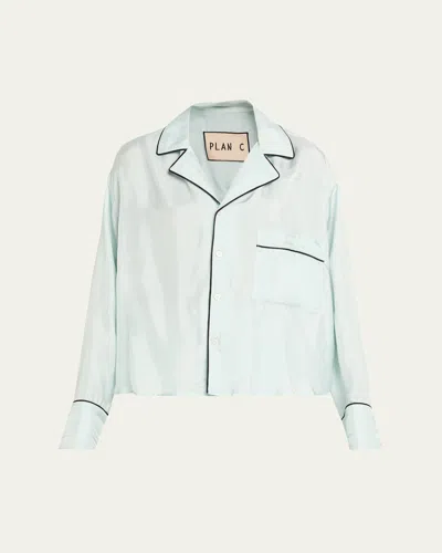 Plan C Long-sleeve Cotton Twill Pajama Shirt In Blue