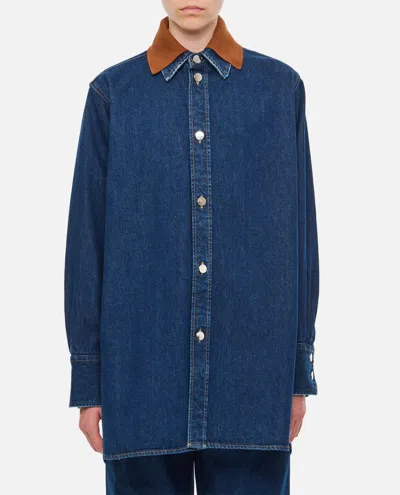Plan C Long Sleeve Denim Shirt In Blue