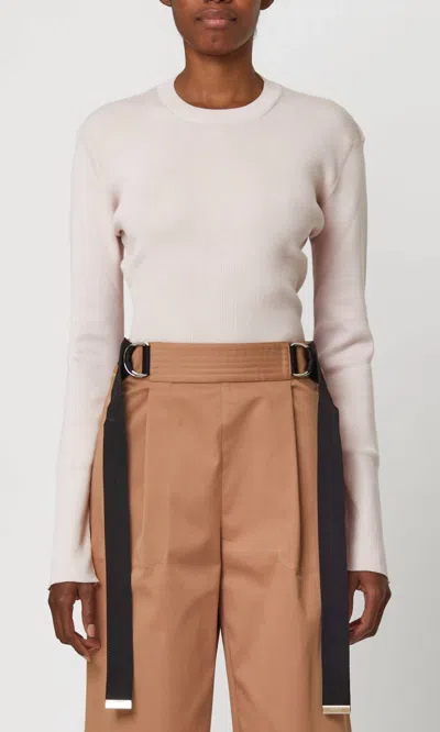 Plan C Long Sleeve Knit With Back Buttons In Sand Pink