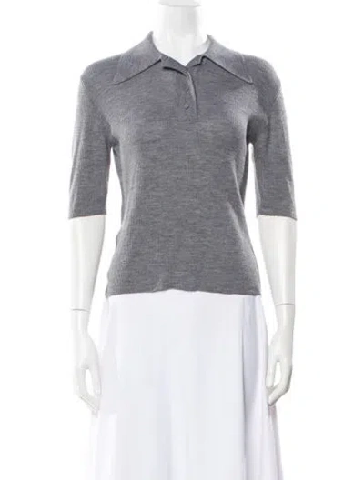 Pre-owned Plan C Merino Wool Three-quarter Sleeve Polo W/ Tags In Gray