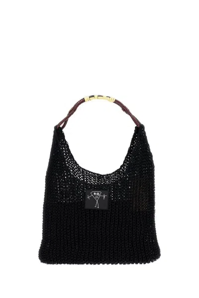 Plan C Mesh Shopping Bag With Braided Handle In Black