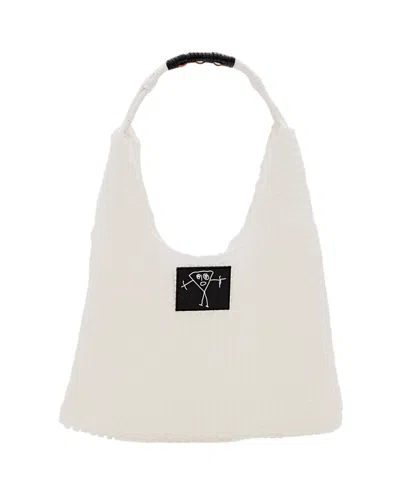Plan C Mesh Tote Bag With Braided Handles And Unique Design In White