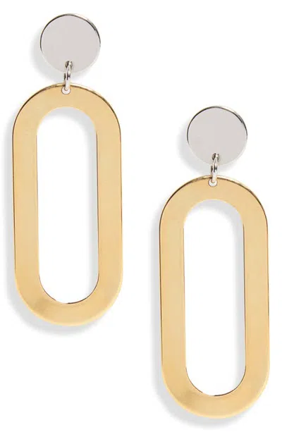 Plan C Mixed Metal Geometric Drop Earrings In Light Gold