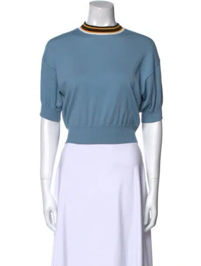 Pre-owned Plan C Mock Neck Short Sleeve Crop Top In Blue