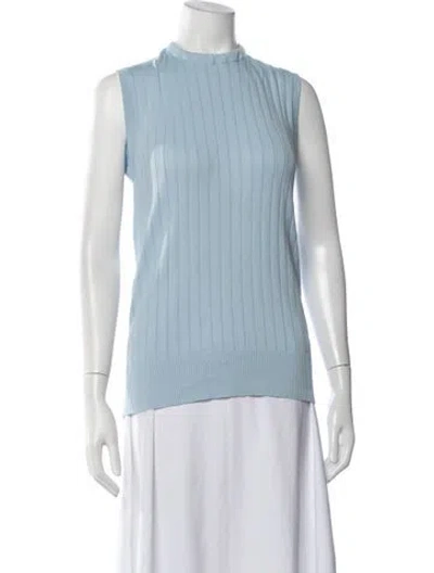 Pre-owned Plan C Mock Neck Sleeveless Top In Blue