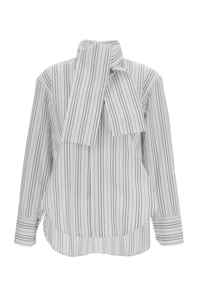 Plan C Multicolor Cotton Poplin Scarf Shirt In Gray