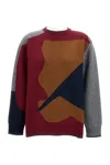 Plan C Multicolor Geometric Pattern Wool Cachemire Crewneck Sweater In Multi