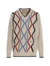 Plan C Geometric Pattern V-neck Knit Sweater In Multicolor