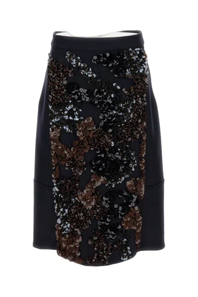 Plan C Multicolor Sequin Embroidery Wool Blend Mini Skirt In Black