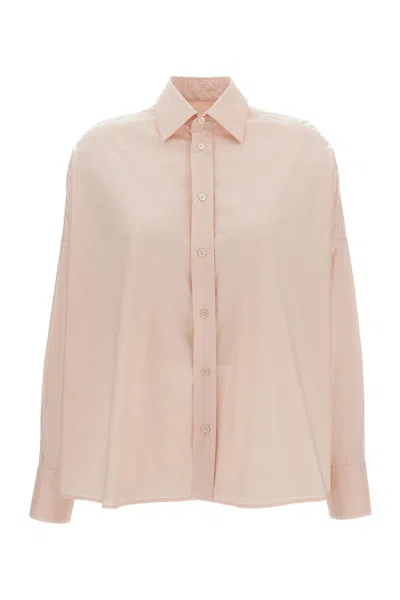 Plan C Oversized Cotton Shirt With Pointed Collar And Buttoned Cuffs In Pink