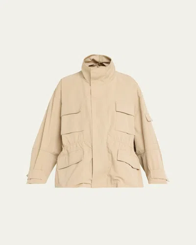Plan C Oversized Nylon Utility Jacket In Neutral