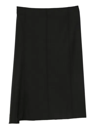 Plan C Panelled Wool Asymmetric Skirt In Black