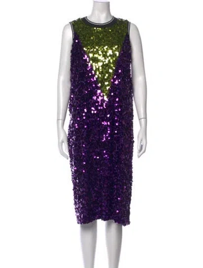 Pre-owned Plan C Patterned Knee-length Dress In Purple