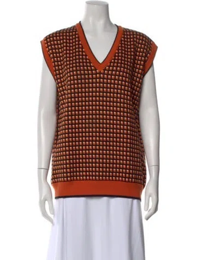 Pre-owned Plan C Patterned V-neck Sweater In Orange