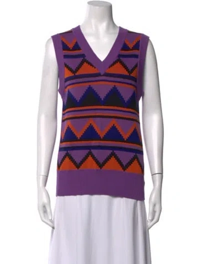 Pre-owned Plan C Patterned V-neck Sweater In Purple