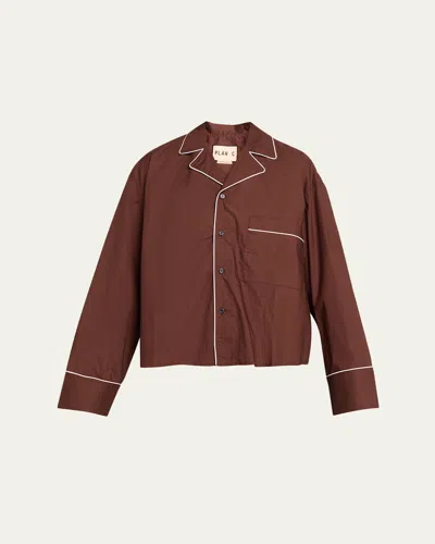 Plan C Peplum Straight-leg Crop Trousers In Brown