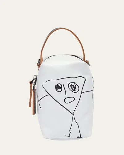 Plan C Pili Graphic-print Leather Bucket Bag In Optical White