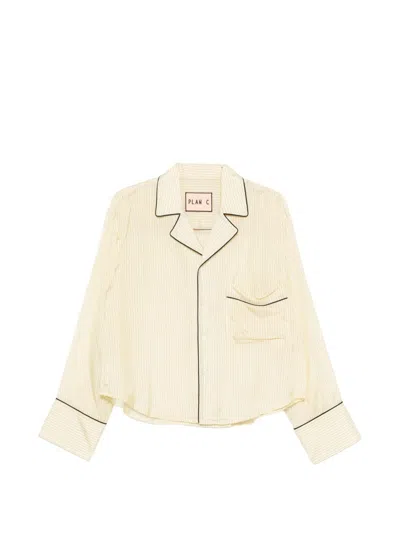 Plan C Piped-trim Striped Shirt Set In Multi