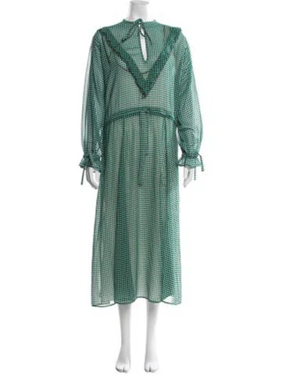 Pre-owned Plan C Plaid Print Long Dress In Green