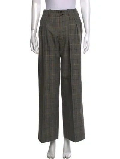Pre-owned Plan C Plaid Print Wide Leg Pants In Black
