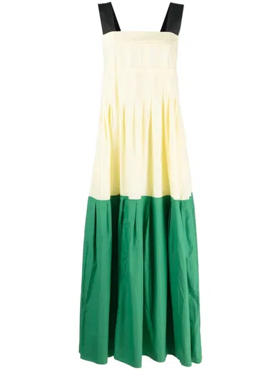 Plan C Pleat-detail Cotton Maxi Dress In Yellow