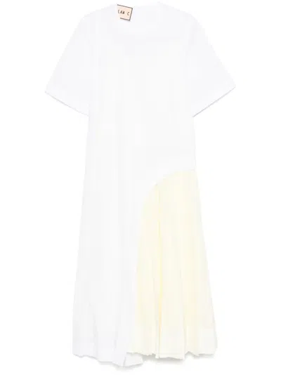 PLAN C PLEAT-INSERT COTTON MIDI DRESS