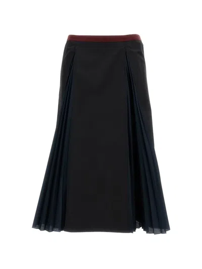 Plan C Pleated A-line Midi Skirt In Black