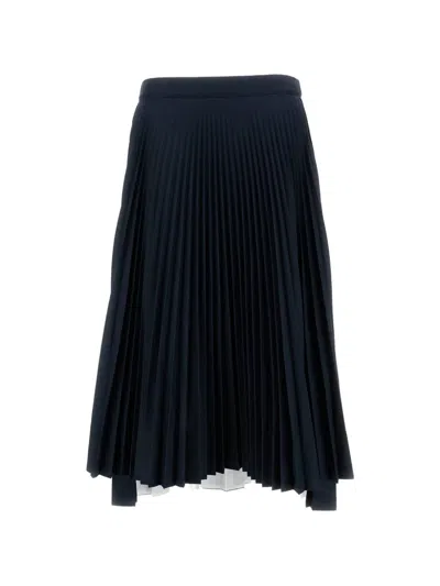 Plan C Asymmetrical Pleated Midi Skirt With High-waist Elasticated Band In Blue