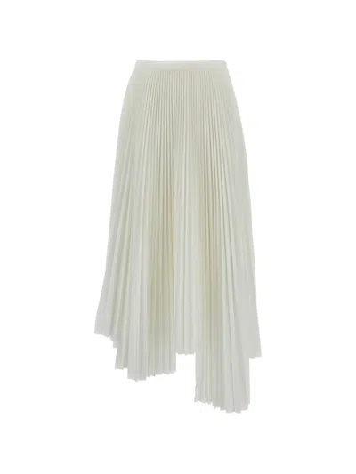 Plan C Pleated Asymmetric Skirt In White