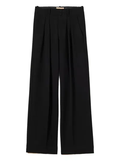 Plan C Pleated Buttoned Trousers In Black