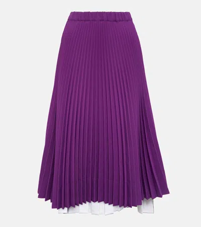Plan C Pleated Jersey Midi Skirt In Purple