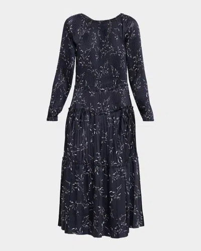 Plan C Pleated Long-sleeve Midi Dress In Blue