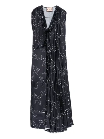 Plan C Pleated Midi Dress In Black