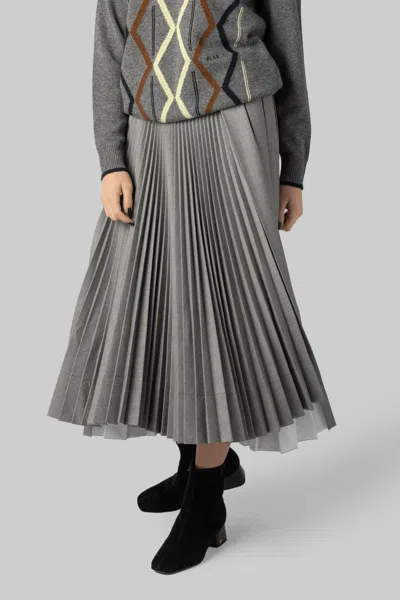Plan C Pleated Midi Skirt In Black Melange In Gray