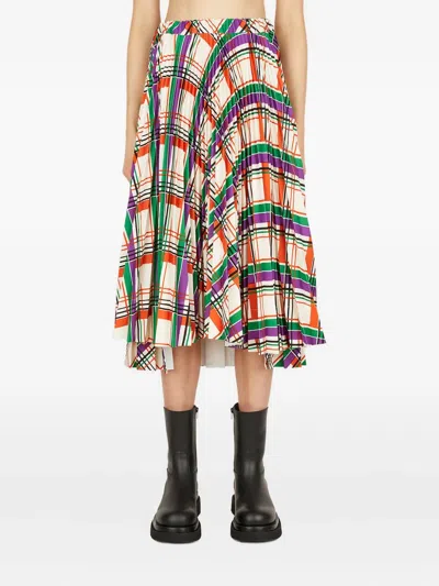 Plan C Pleated Plaid-pattern Skirt In Multi