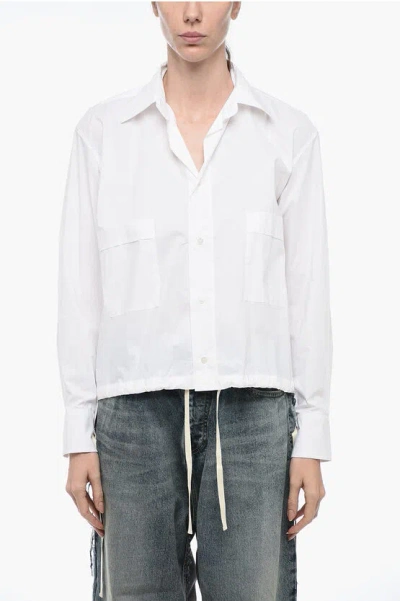 Plan C Popeline Asymmetric Shirt With Drawstring In White