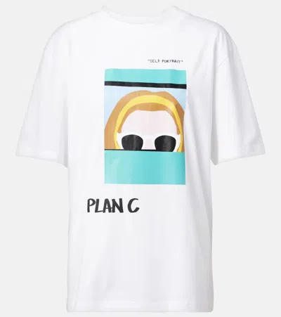 Plan C Printed Cotton Jersey T-shirt In White