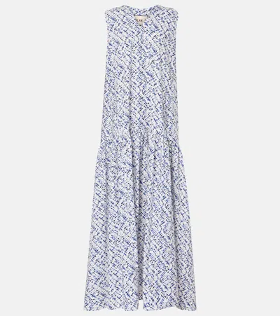 Plan C Printed Cotton Maxi Dress In Blue