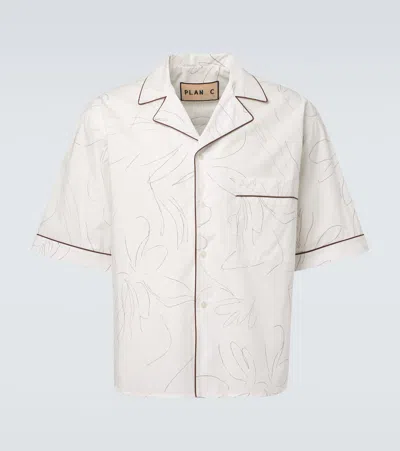 Plan C Printed Cotton Shirt In White