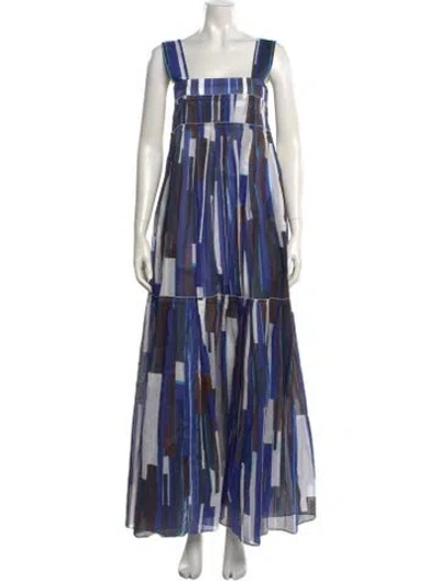 Pre-owned Plan C Printed Long Dress In Blue