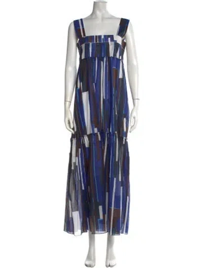 Pre-owned Plan C Printed Long Dress In Blue