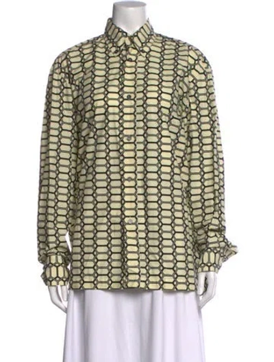 Pre-owned Plan C Printed Long Sleeve Button-up Top In Neutrals