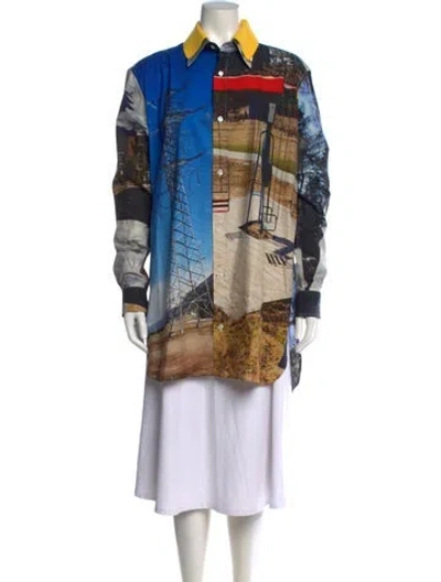 Pre-owned Plan C Printed Long Sleeve Top In Blue